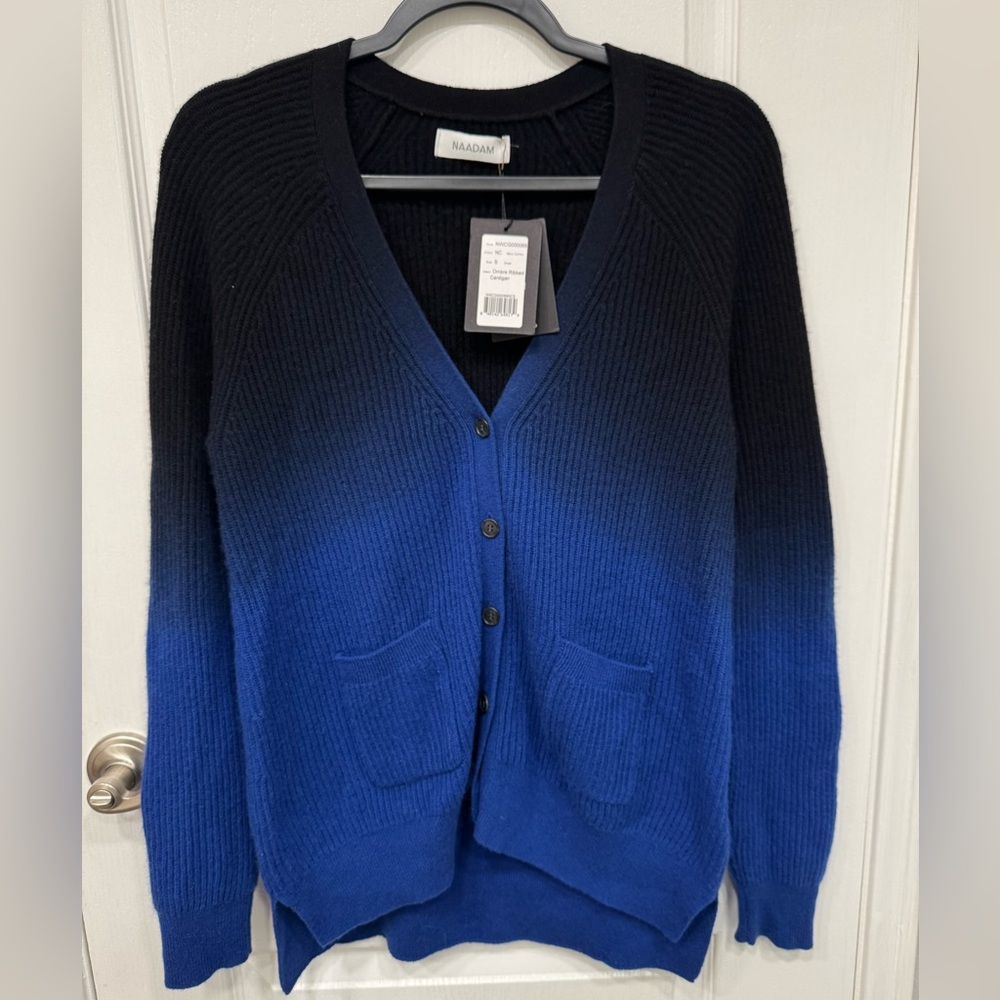 (NWT) NAADAM Ribbed V Neck Button Down Ombré 100% Cashmere Cardigan